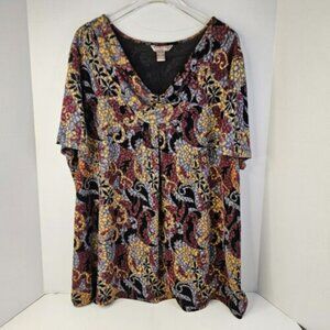 White Stag Floral Multicolor Women Blouse size XXL 2XG 20 Short Sleeve Top